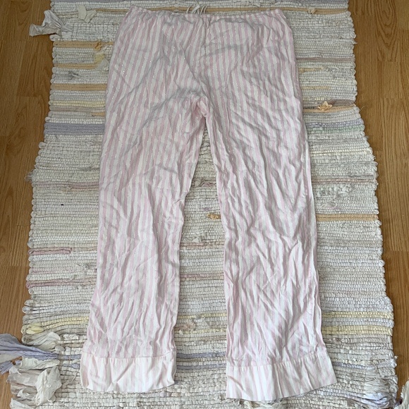 Victoria’s Secret 2 Piece Set Pink and White with Silver Striped Pajamas - Picture 5 of 9